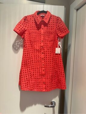 CeCe Red Eyelet Shirt Dress